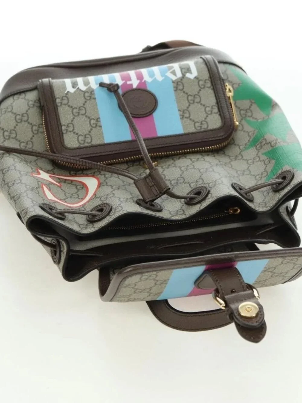 GUCCI GG Supreme Interlocking Backpack PVC Beige Gold 674147 Auth YKZ1279M